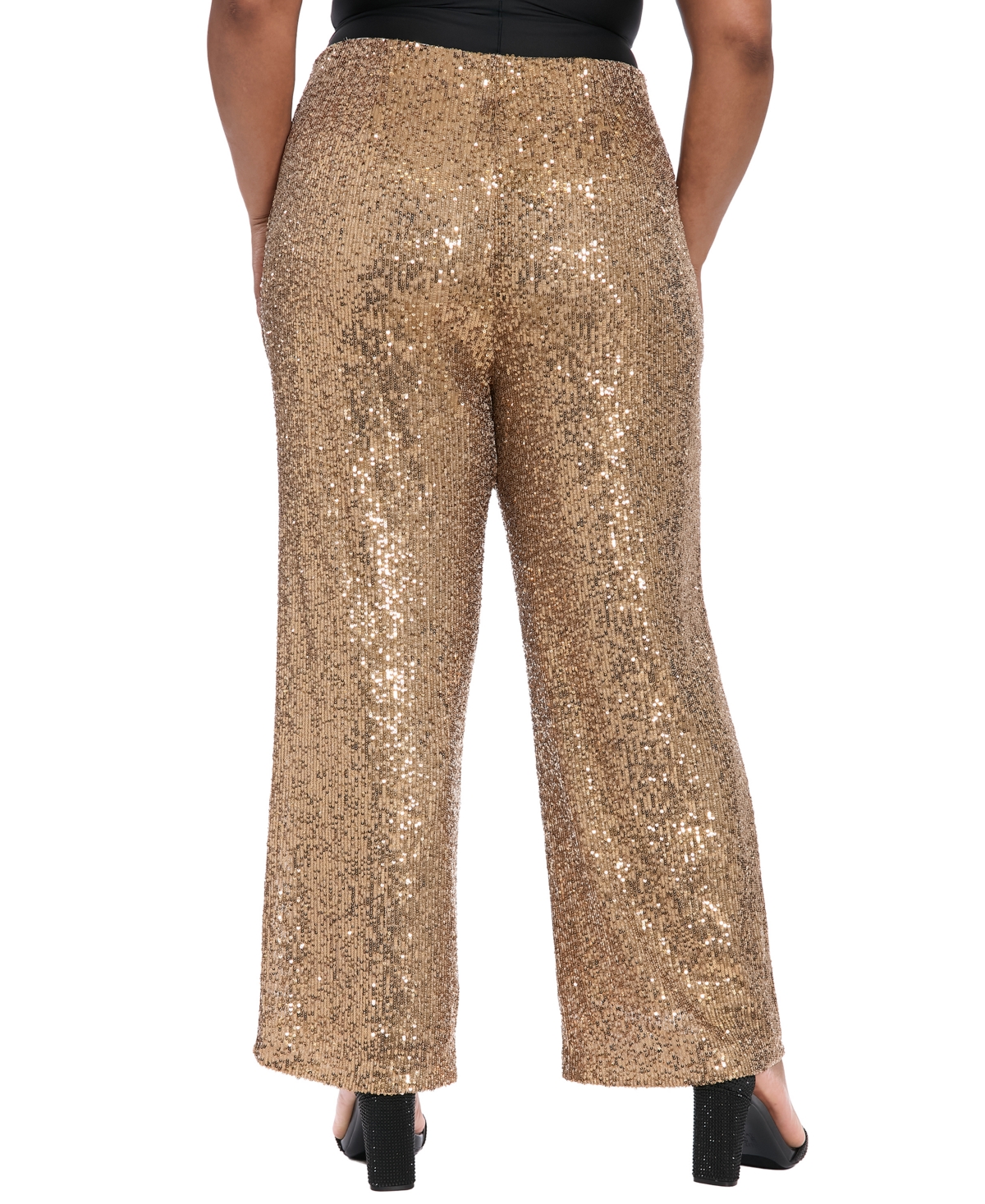 Muse Plus Size Sequin Pull On Pants In Brown