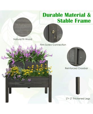 2 Tier Wooden Raised Garden Bed Elevated Planter Box w/ Legs Drain Holes  34'' x 33.5'' x 28.5''