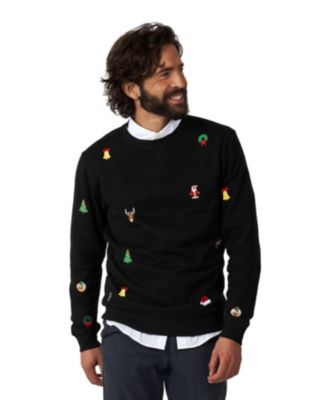 Christmas Sweater for Men - X- Mas Icons - Black - With Stylish Christmas Icons - Long Sleeve - Crew Neck