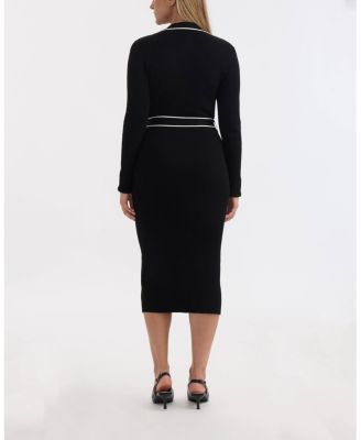 Women’s Button Front Long Dress with Contrast Tipping