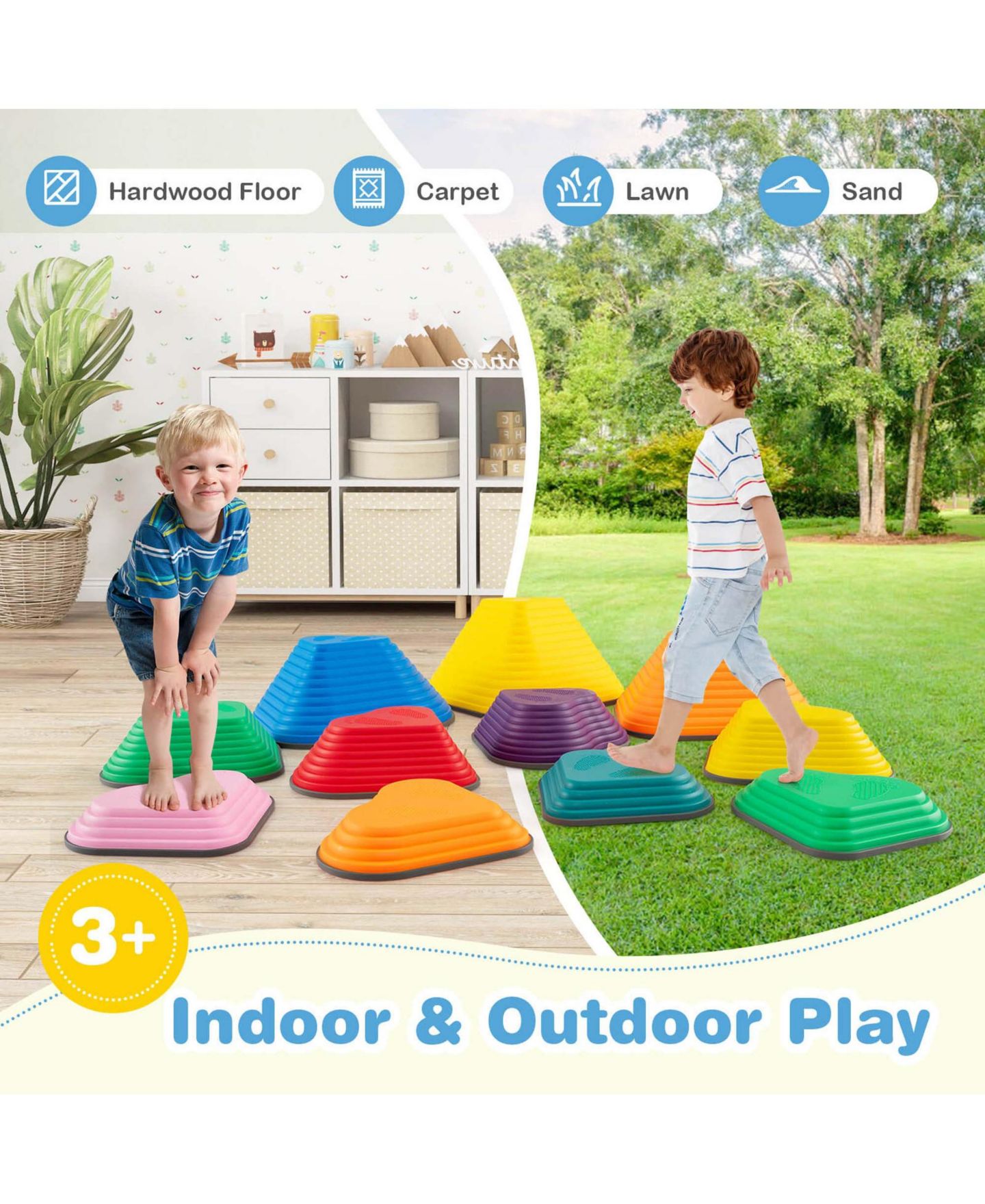 Детские игрушки Costway Heart-Shaped Non-Slip Stepping Stones, 11-Piece Set, Ages 3+, цвет: Жёлтый — фото 10