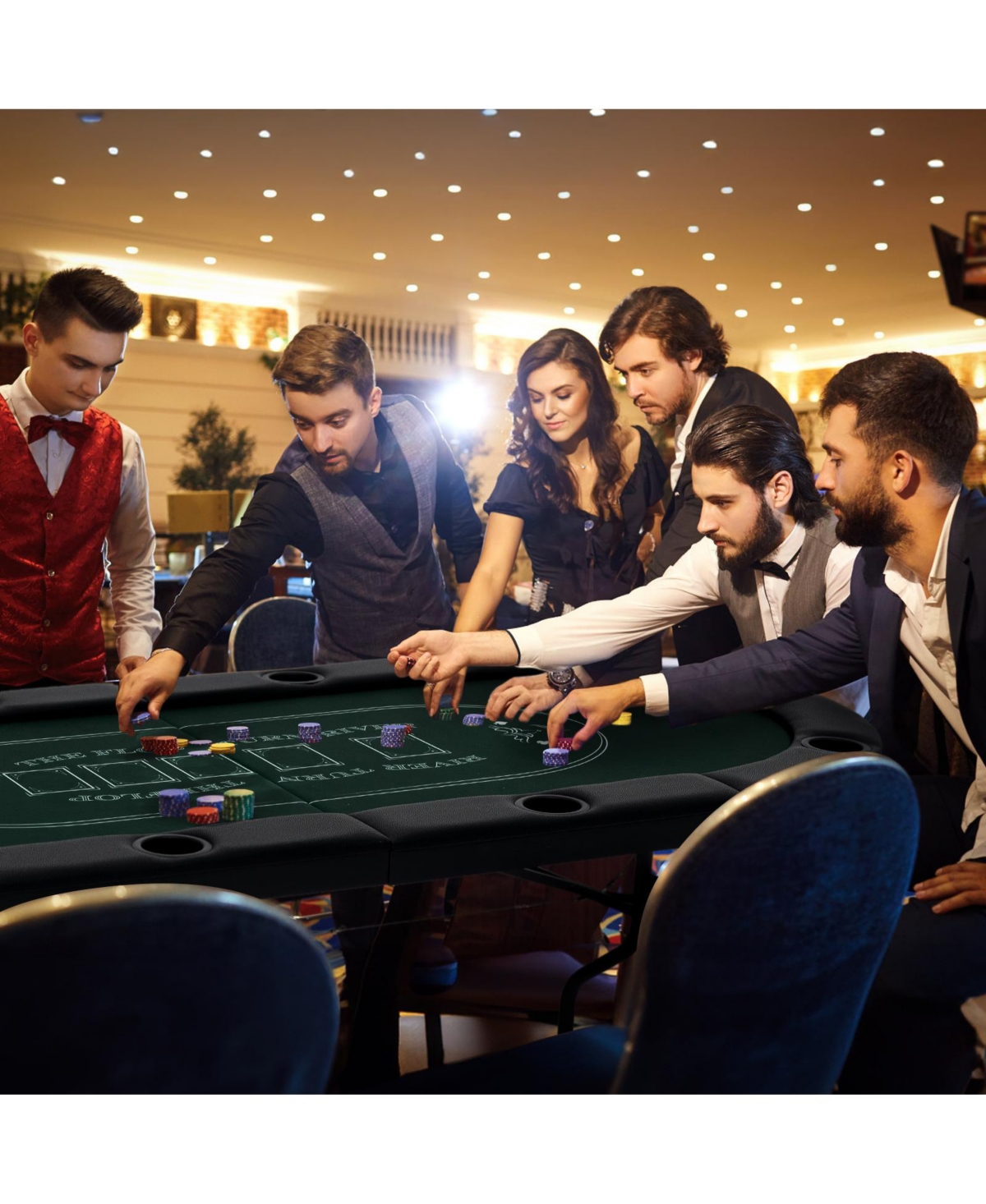 Akiudex 8-Player Foldable Poker Table with Padded Armrests and Metal Cup Holders