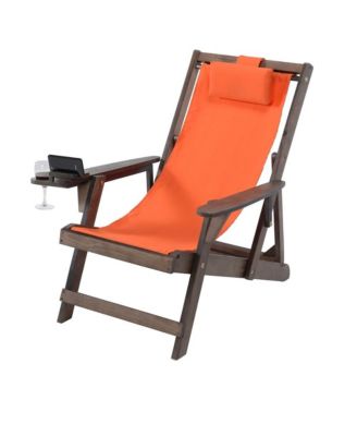 Canvas Sling Chair With Cup And Wine Holder And Ottoman (Set Of 4)