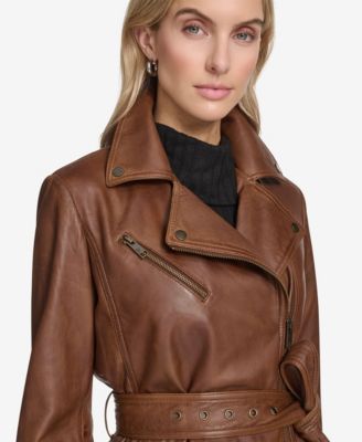 Women's Jacqui Moto Style Leather Trench Coat