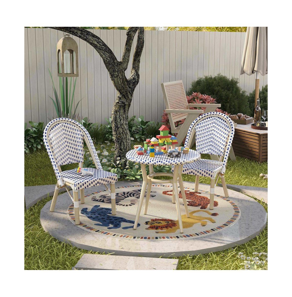 Enitial Star Dakie Aluminum 3-Piece Patio Kids Chair and Table Set