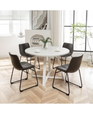 Varna 5-Pc Round Dining Set, Trestle Dining Table with 4 Chairs, Antique Gray