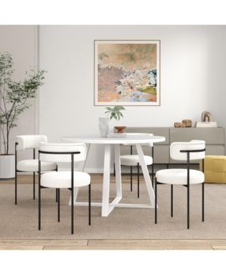 Durban 5-Pc Round Dining Set, Trestle Dining Table with 4 Boucle Chairs