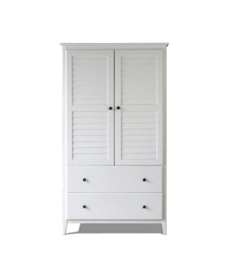 Farmhouse Louvered Armoire in Distressed Driftwood Finish, Solid Pine Wood
