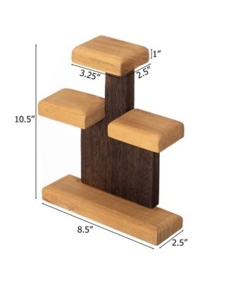 3-Tier Wooden Tabletop Jewelry Display Stand Rustic Organizer for Necklace Bracelet Watch Bangle Ring & Earring with a Sturdy Natural Wood Base Ideal for Home Retail or Craft Fair Display