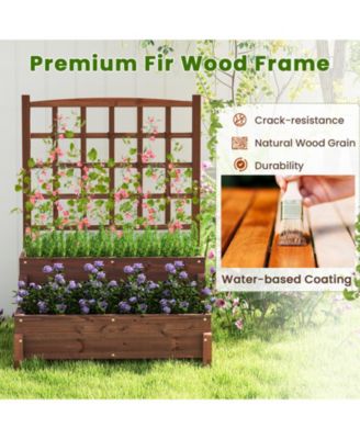 Raised Garden Bed w/ Trellis w/ Drainage Holes Legs Twisting Rope for Backyard