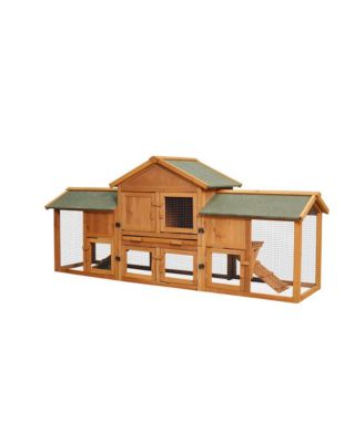 79.5 in. Outdoor Wooden Bunny Cage with 2 Runs House Small Animal Habitats, Two Tier Waterproof Roof in Light Brown