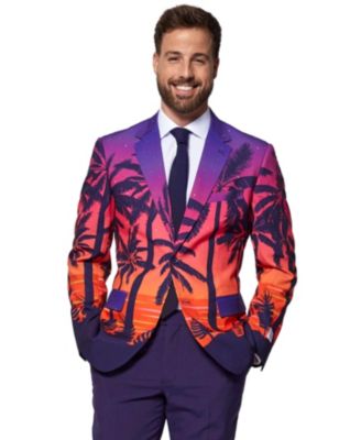 Men's Suit - Summer Sunset Party Outfit - Slim Fit - Purple - Orange and Black - Includes Blazer, Pants and Tie