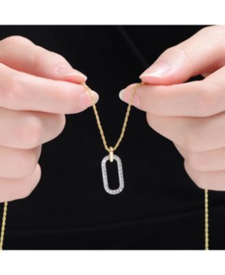 Two Tone with Clear Cubic Zirconia Drop Pendant Necklace