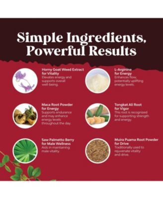 Goat Weed Capsules, Tongkat Ali Saw Palmetto Extract Panax Ginseng and Black Maca Root for Stamina & Energy, Nature's Craft, 180ct