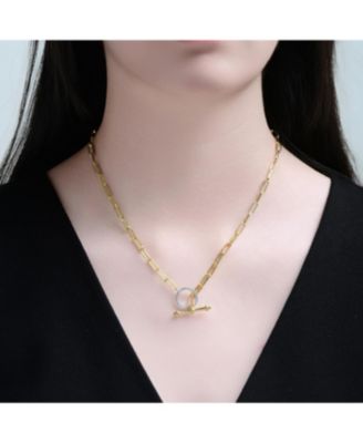 Two-Tone with Clear Cubic Zirconia Toggle Clasp Chain Necklace