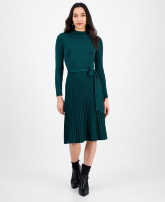 Sandra Darren - Petite Pleated Midi Sweater Dress