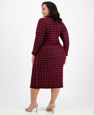 Plus Size Checkered-Knit Sweater Dress