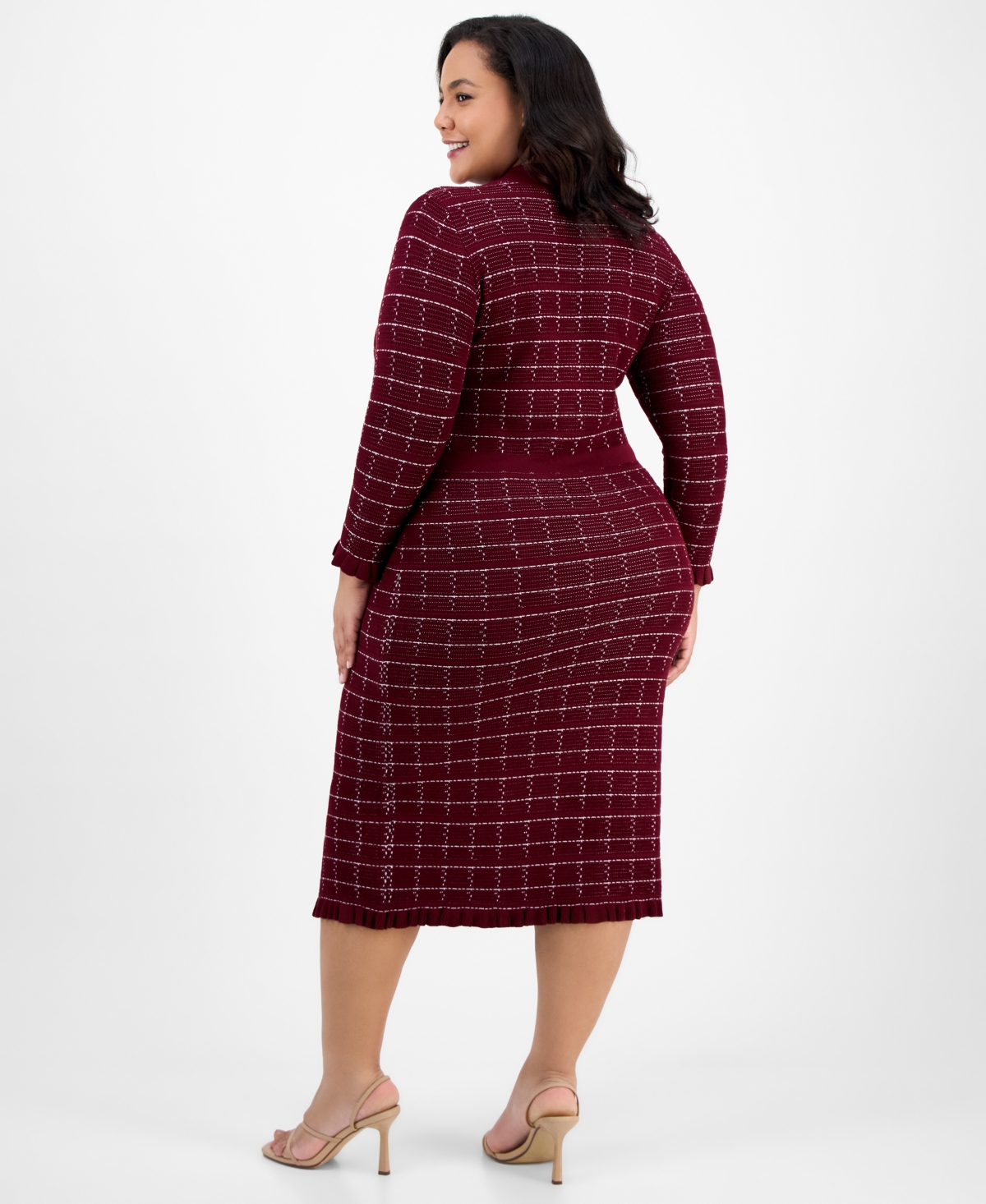 Sandra Darren Plus Size Checkered-knit Sweater Dress In Burgundy