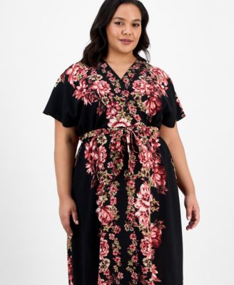 Plus Size Printed Short-Sleeve Maxi Dress