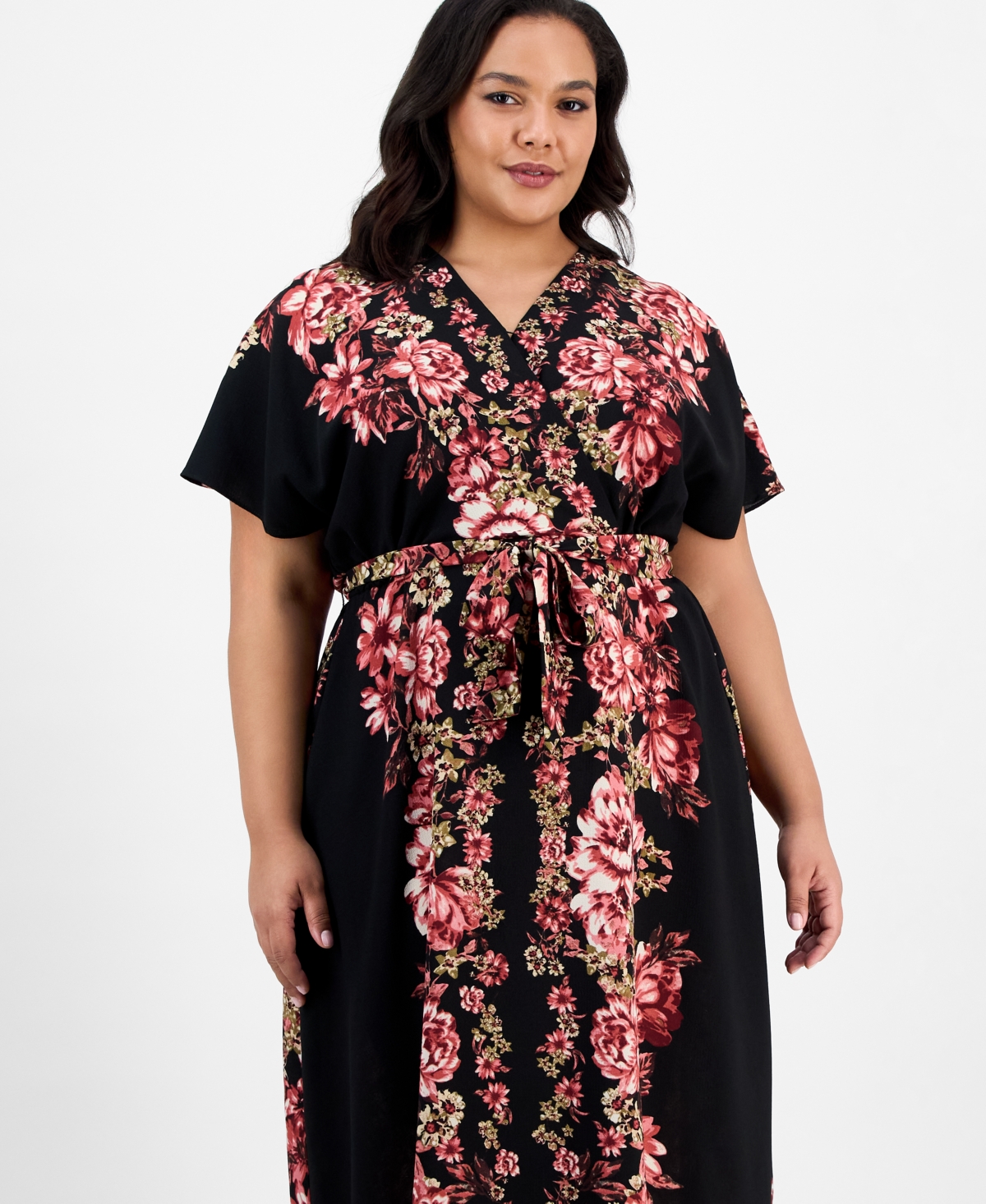 Sandra Darren Plus Printed Short-Sleeve Maxi Dress
