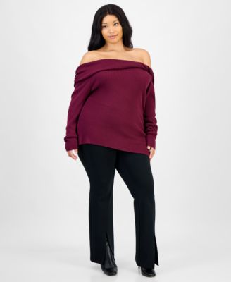 Trendy Plus Size Off-The-Shoulder Ribbed Sweater, Macy's Exclusive