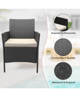 3 Piece Black PE Rattan Patio Conversation Set with 2 Chairs & Coffee Table, Outdoor Furniture for Patio, Porch, Balcony