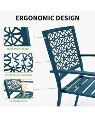 3 PCS Blue Patio Bistro Set, Outdoor Stackable Steel Chairs & Square Coffee Table for Balcony, Porch, Garden, Lawn