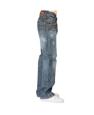 Men's Relaxed Bootcut Denim Distressed Jeans with Zipper Pocket