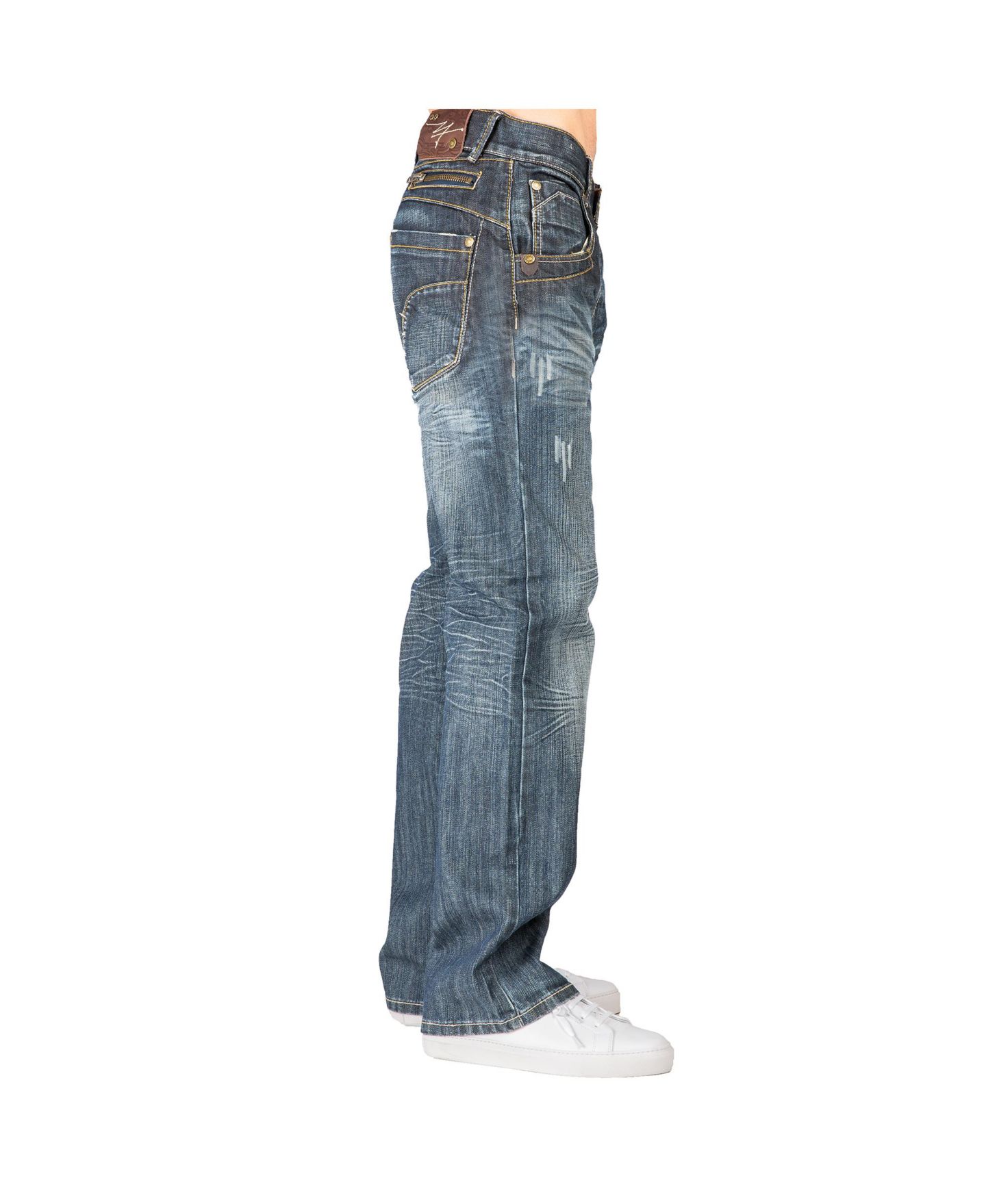 Мужские джинсы Level 7 Relaxed Bootcut Denim Distressed Jeans with Zipper Pocket, цвет: Синий — фото 3