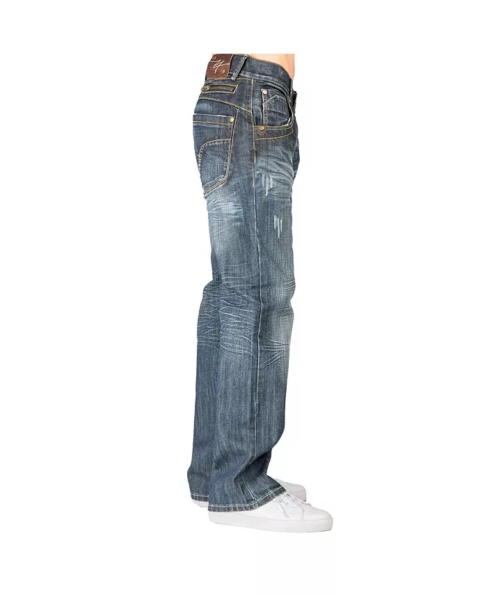 Men's Relaxed Bootcut Denim Distressed Jeans with Zipper Pocket - thumbnail 3