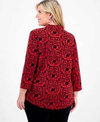 Plus Size Solid V-Neck 3/4-Sleeve Top