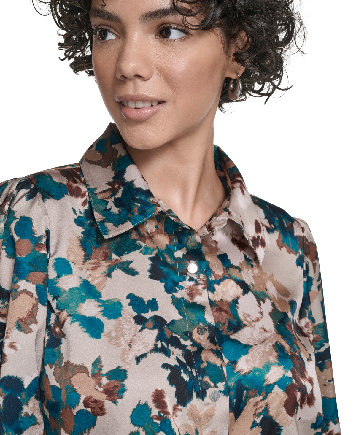 Calvin Klein Petite Printed Long Sleeves Top In Multi