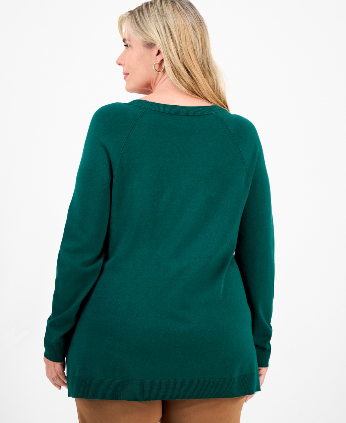 Jm Collection Plus Size Button-trim Sweater, Macy's Exclusive In Green