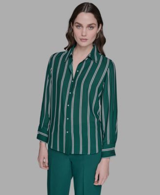 KARL LAGERFELD PARIS - Women's Striped Faux-Pearl Shirt