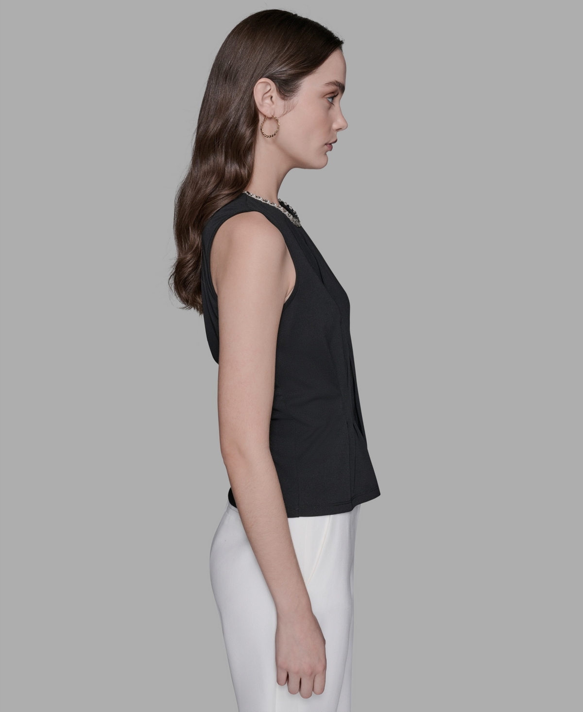 Karl Lagerfeld Women's Embellished Pleated Top In Black