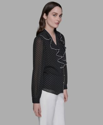 Women's Clip-Dot Ruffled Blouse Top