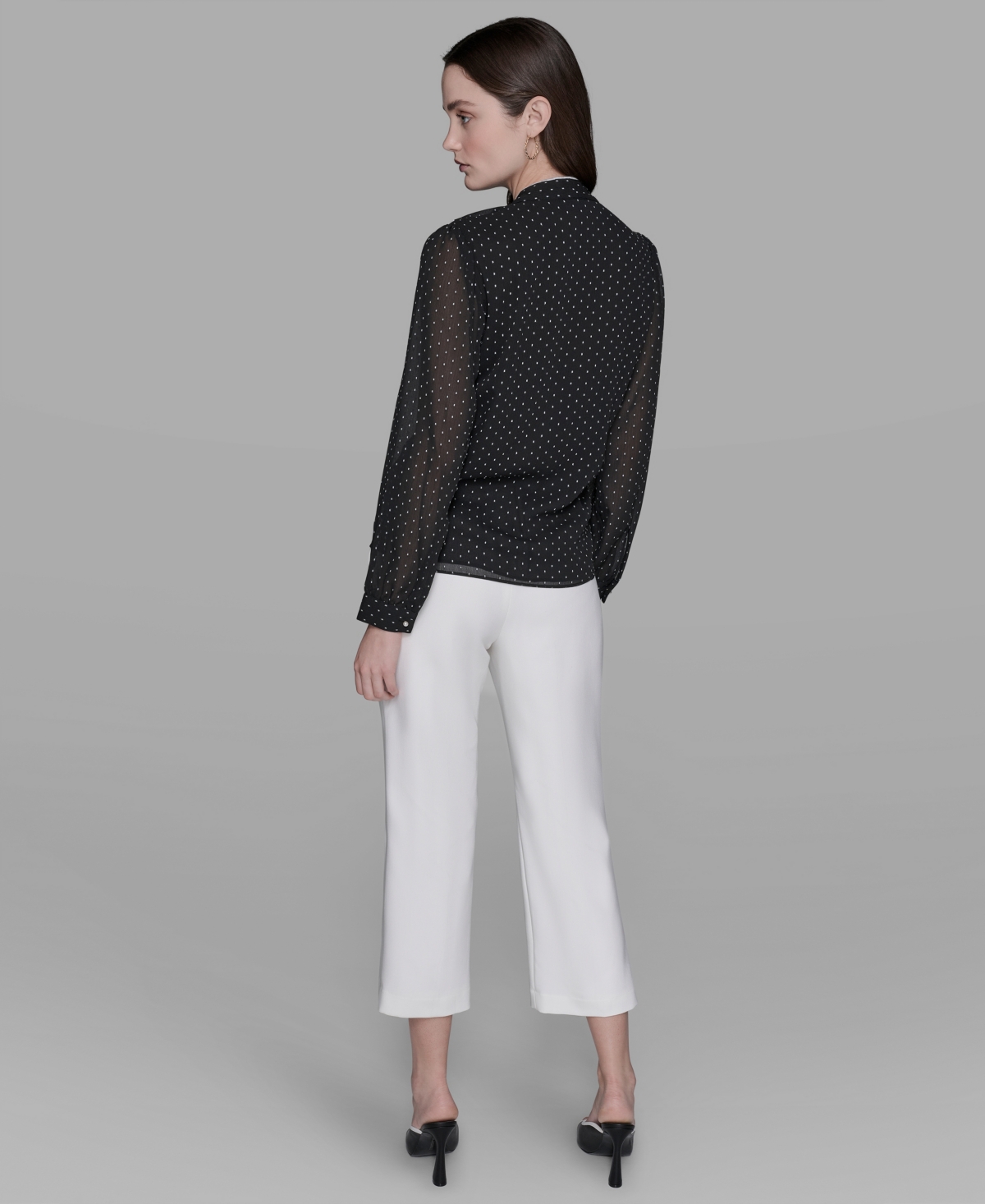 Karl Lagerfeld Women's Clip-dot Ruffled Blouse In Gray