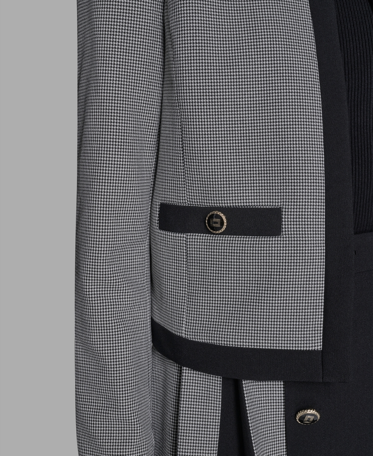 Karl Lagerfeld Womens Gingham Framed Jacket Pleated Skirt Bead Embellished Sleeveless Mock Neck Top In Gray