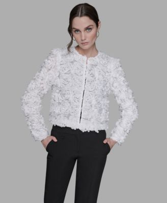 KARL LAGERFELD PARIS - Women's 3D Floral Appliqu&eacute; Jacket