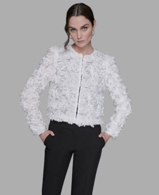 KARL LAGERFELD PARIS Women's 3D Floral Appliqué Jacket - Macy's