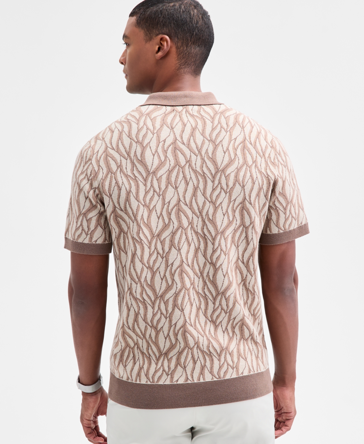 Alfani Men's Short Sleeve Birdseye Jacquard Polo Sweater, Macy's Exclusive In Brown