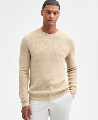 Men's Long Sleeve Merino Basket Weave Crewneck Sweater, Macy's Exclusive