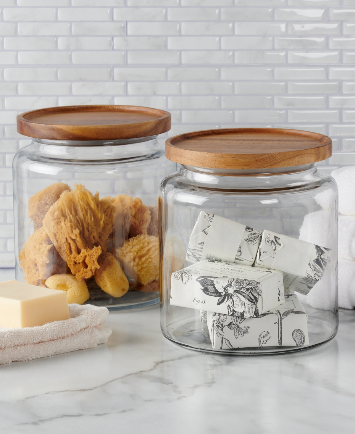 Anchor Hocking 2-pc. Montana Glass Jar Set With Acacia Lid In Transparent