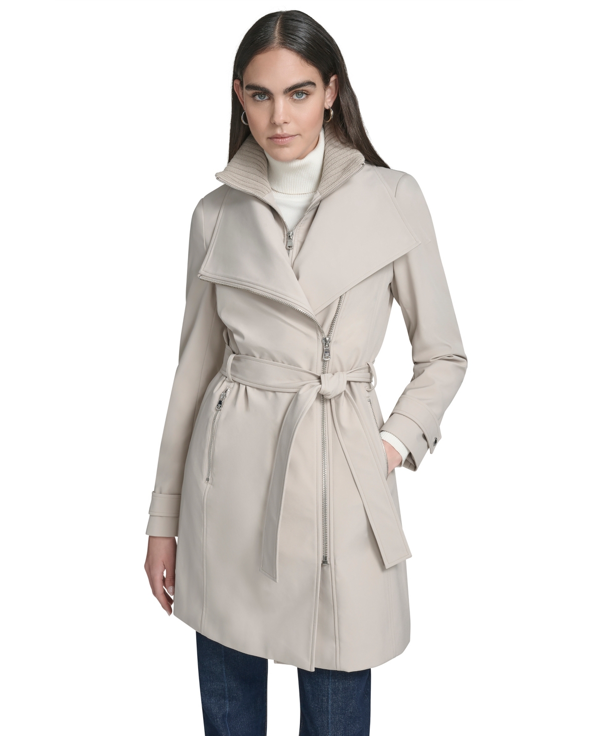 Calvin Klein Women's Belted Wrap Coat In Gray