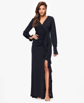 XSCAPE Women's Long Sleeve Side Slit Jersey Dress - Macy's