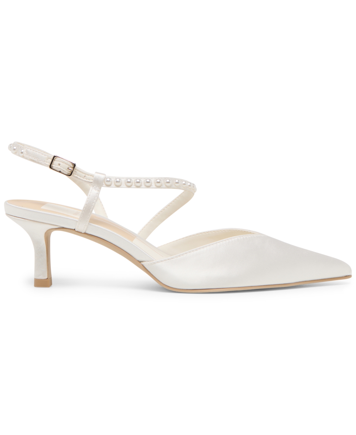 Dolce Vita Women's Kamra Pearl Mid Satin Strappy Kitten Heel Pumps In White
