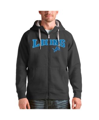 Antigua - Men's Charcoal Detroit Lions Wordmark Victory Full-Zip Hooded Jacket