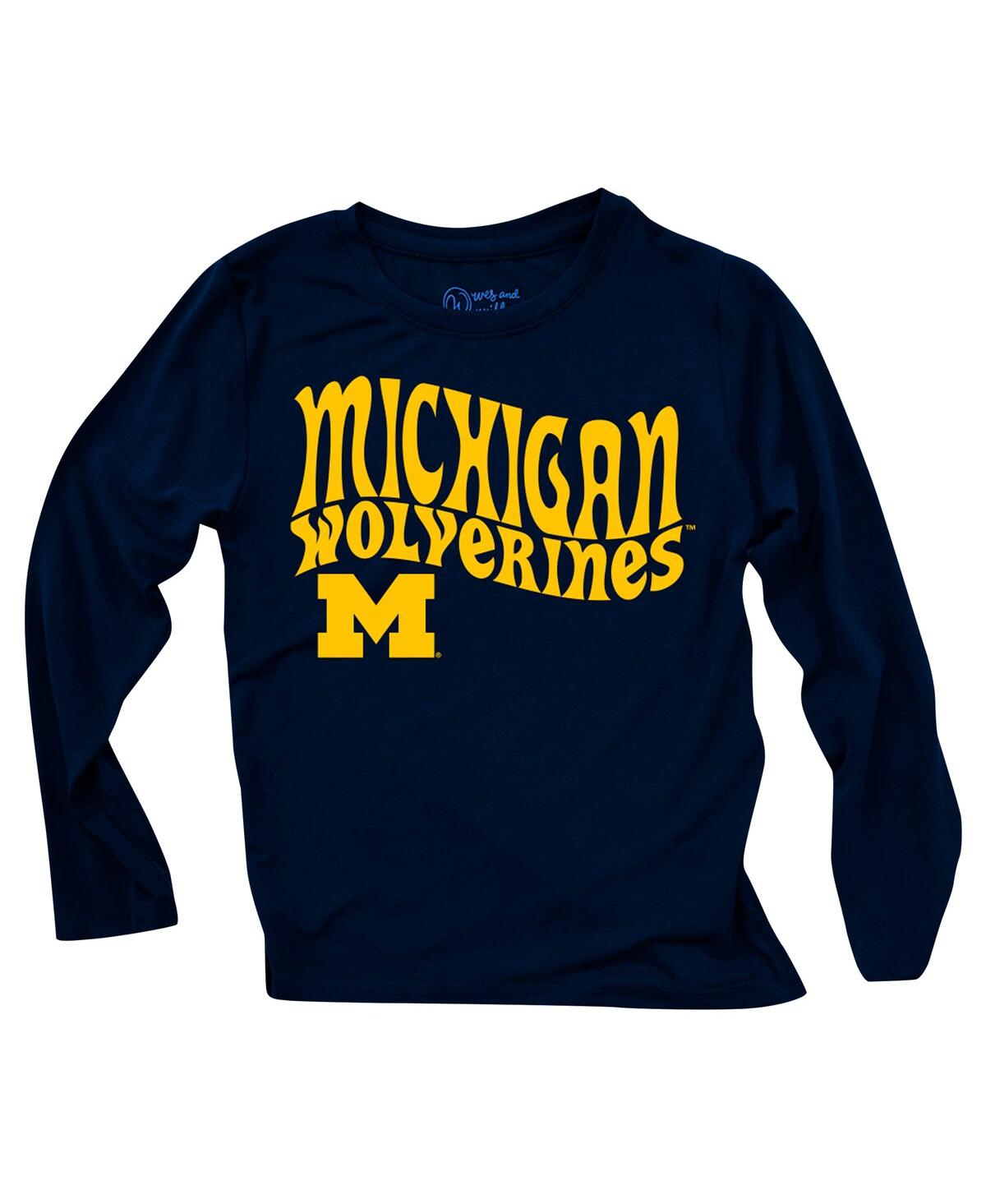 Wes & Willy Baby Boys And Girls Michigan Wolverines Long Sleeve Top And Striped Tri-blend Leggings Set In Blue