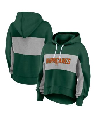 Fanatics - Women's Green/Gray Miami Hurricanes Fleece Pullover Hoodie