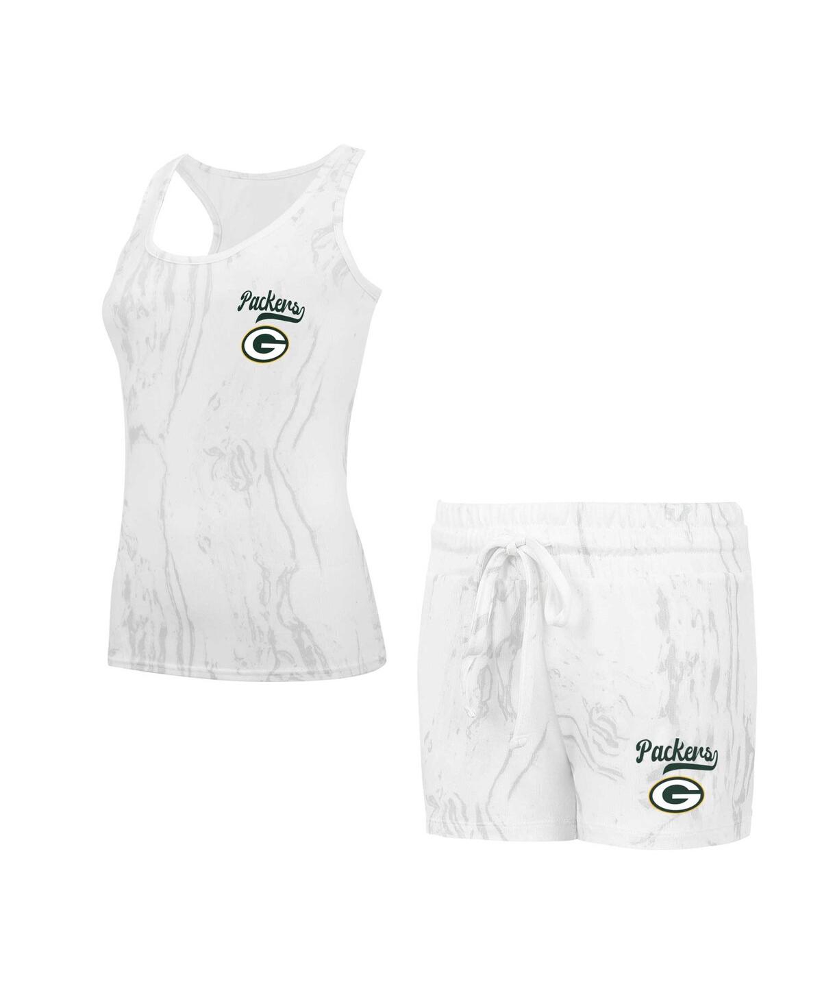Concepts Sport Women's Cream Bay Packers Quartz Hacci Knit Tank Top And Shorts Sleep Set In White